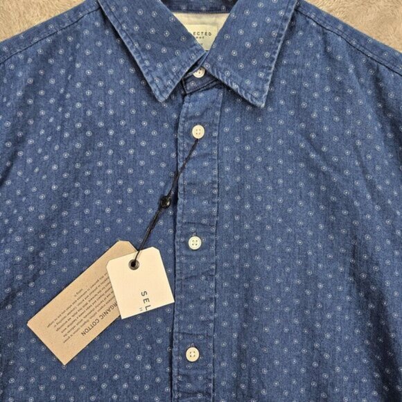 NWT Selected Homme Shirt Slim Fit Organic Cotton Long Sleeve Button-Down Sz 16.5 - Picture 8 of 10